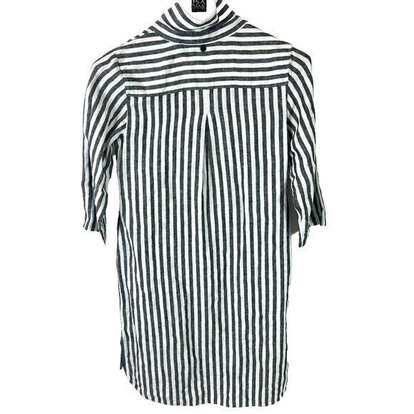 NWT Soft Surroundings Womens XS Black White Stripes Linen Knee Length Dress - Picture 2 of 6